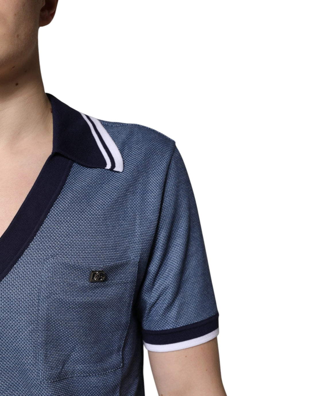 Dolce &amp; Gabbana Sample Sale Dolce &amp; Gabbana Blue Collared V-neck Silk Blend Polo T-shirt - | Designer outlet