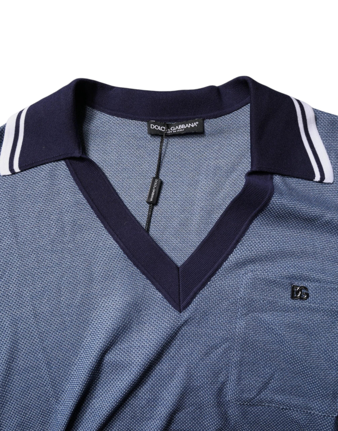 Dolce &amp; Gabbana Sample Sale Dolce &amp; Gabbana Blue Collared V-neck Silk Blend Polo T-shirt - | Designer outlet