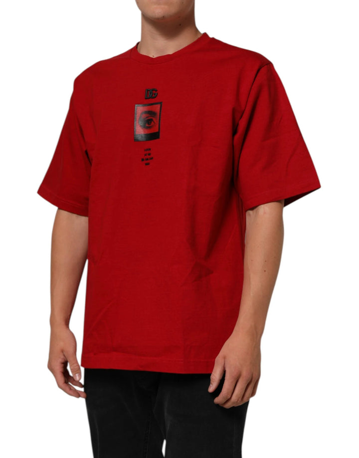 Dolce &amp; Gabbana Sample Sale Dolce &amp; Gabbana Red Logo Eye Print Cotton Short Sleeve T-shirt - | Designer outlet