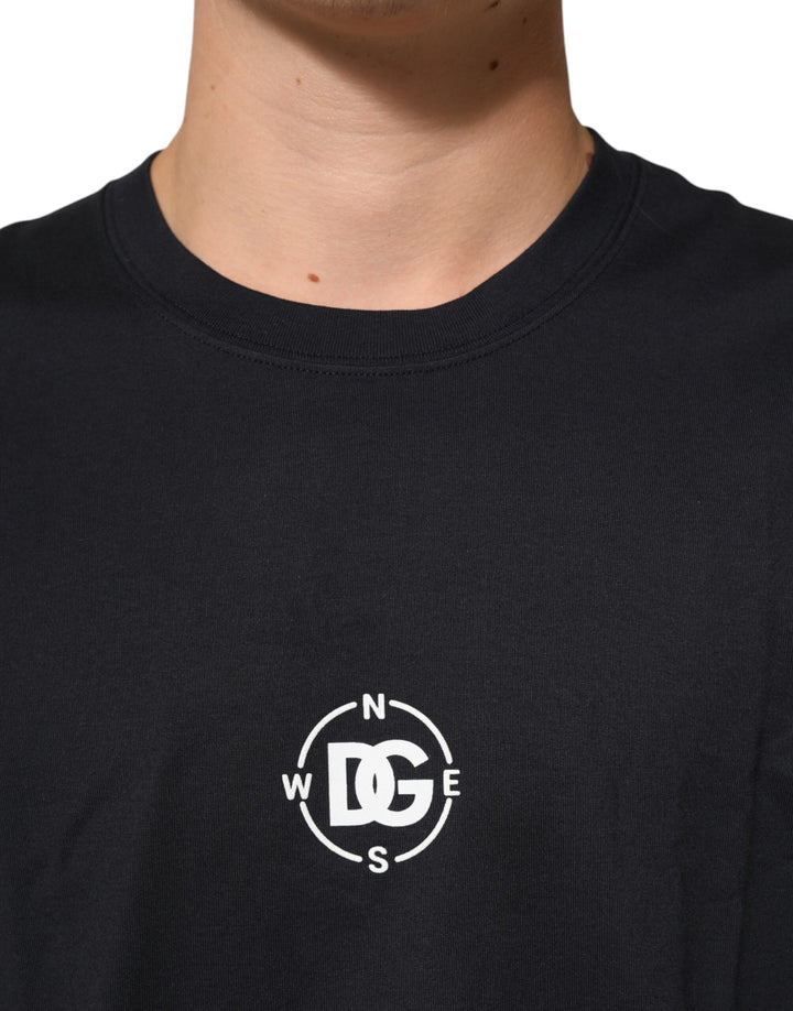 Dolce &amp; Gabbana Black Logo Compass Cotton Crew Neck T-shirt by Dolce &amp; Gabbana outlet now on sale