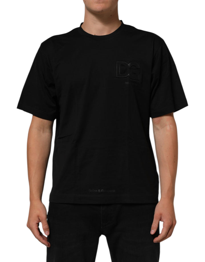 Dolce &amp; Gabbana Sample Sale Dolce &amp; Gabbana Black Logo Patch Cotton Men Crew Neck T-shirt - | Designer outlet