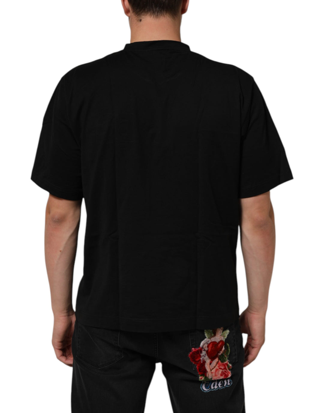 Dolce &amp; Gabbana Sample Sale Dolce &amp; Gabbana Black Logo Patch Cotton Men Crew Neck T-shirt - | Designer outlet