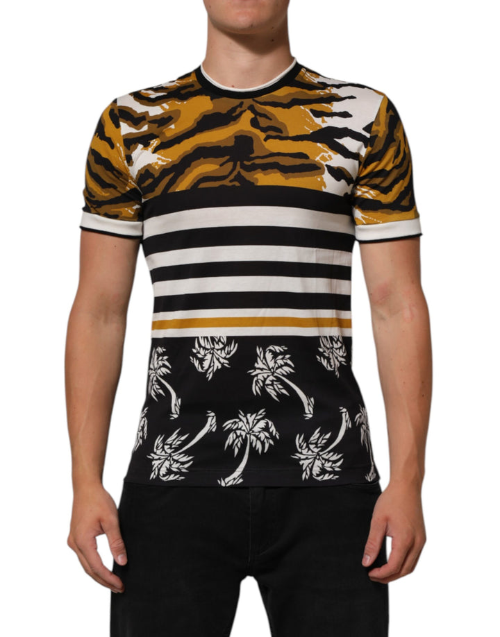 Dolce &amp; Gabbana Sample Sale Dolce &amp; Gabbana Multicolor Leopard Palm Leaf Men Crew Neck T-shirt - | Designer outlet