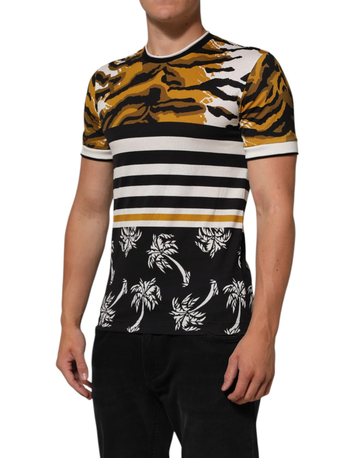 Dolce &amp; Gabbana Sample Sale Dolce &amp; Gabbana Multicolor Leopard Palm Leaf Men Crew Neck T-shirt - | Designer outlet