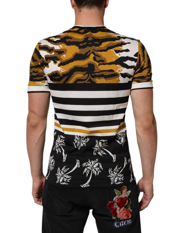Dolce &amp; Gabbana Sample Sale Dolce &amp; Gabbana Multicolor Leopard Palm Leaf Men Crew Neck T-shirt - | Designer outlet