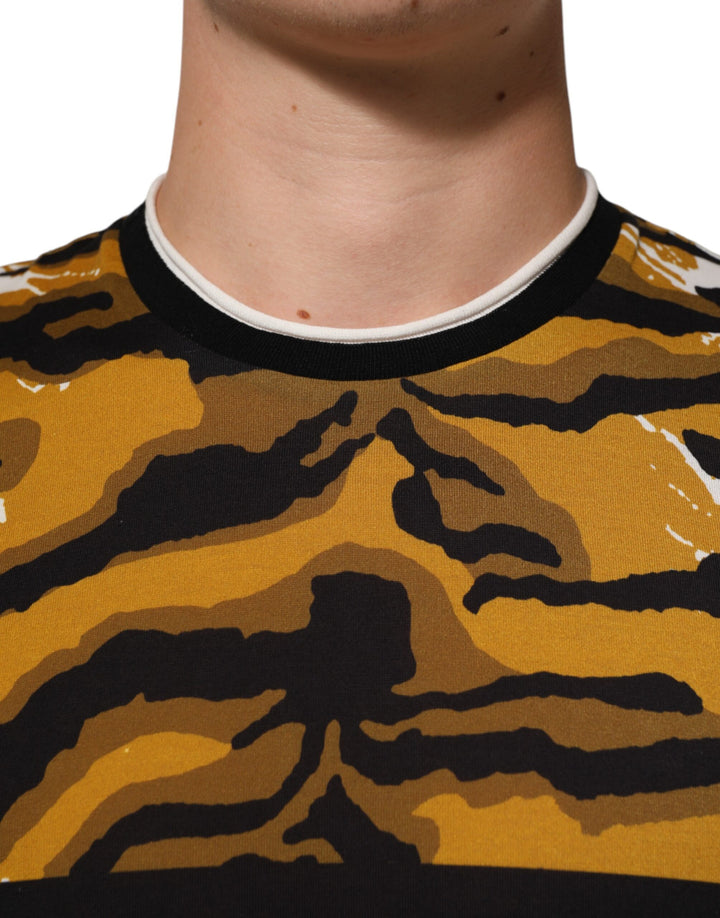 Dolce &amp; Gabbana Sample Sale Dolce &amp; Gabbana Multicolor Leopard Palm Leaf Men Crew Neck T-shirt - | Designer outlet