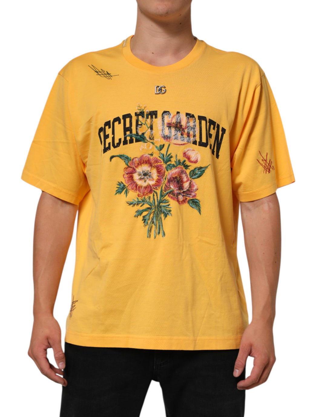 Dolce &amp; Gabbana Sample Sale Dolce &amp; Gabbana Yellow Secret Graden Floral Cotton CrewNeck T-shirt - | Designer outlet