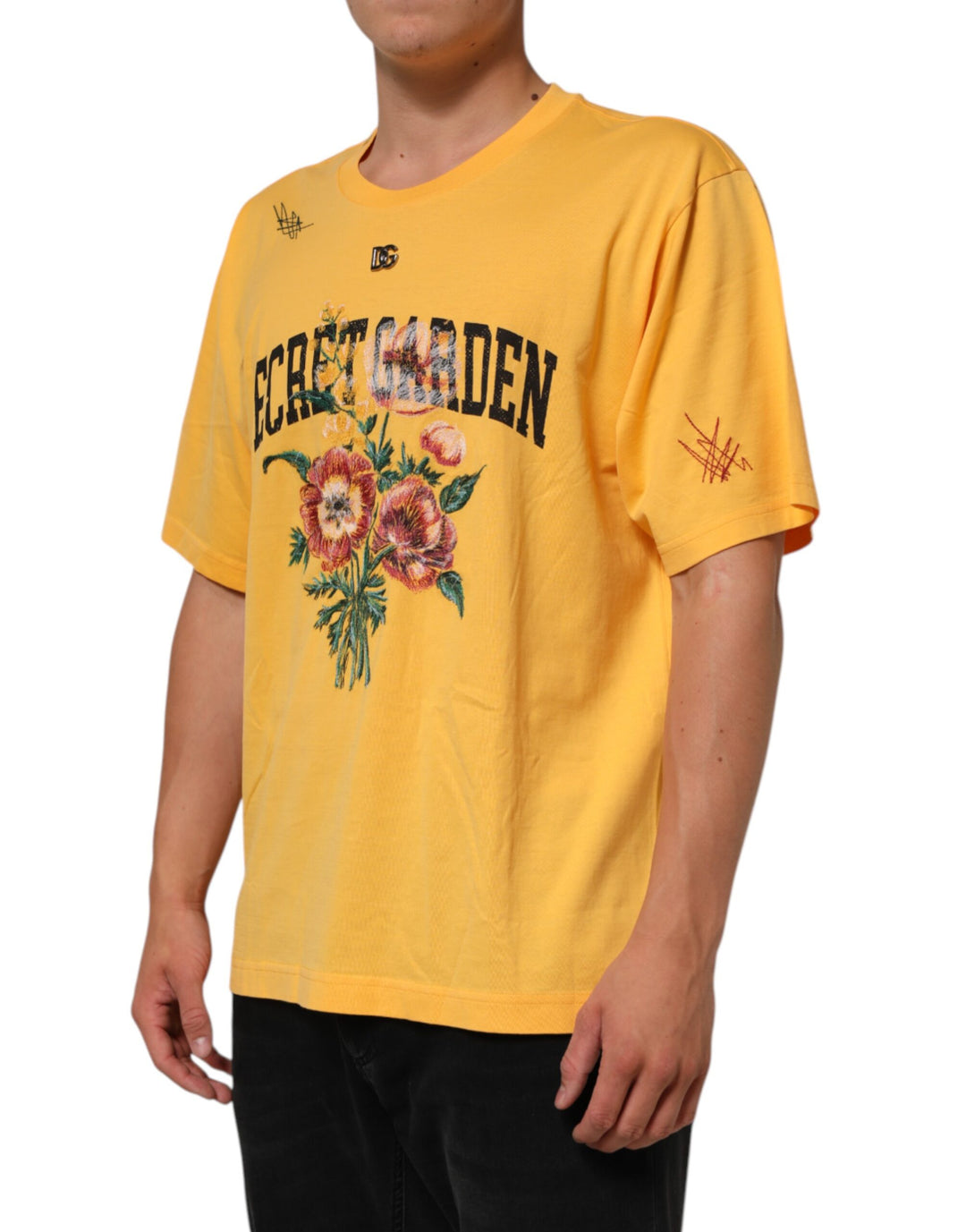 Dolce &amp; Gabbana Sample Sale Dolce &amp; Gabbana Yellow Secret Graden Floral Cotton CrewNeck T-shirt - | Designer outlet