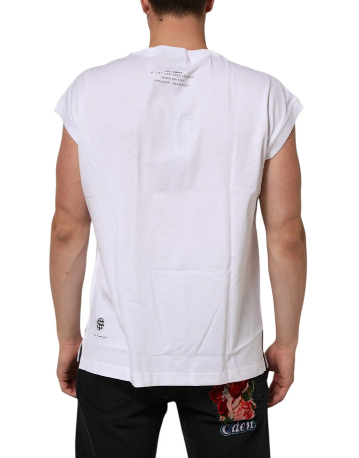 Dolce &amp; Gabbana Sample Sale | Dolce &amp; Gabbana White Cotton Sleeveless Printed Tank T-shirt - | Designer outlet