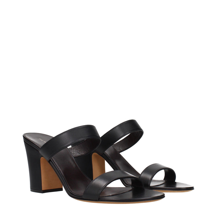 The Row Black Leather Stiletto Heels Sandals
