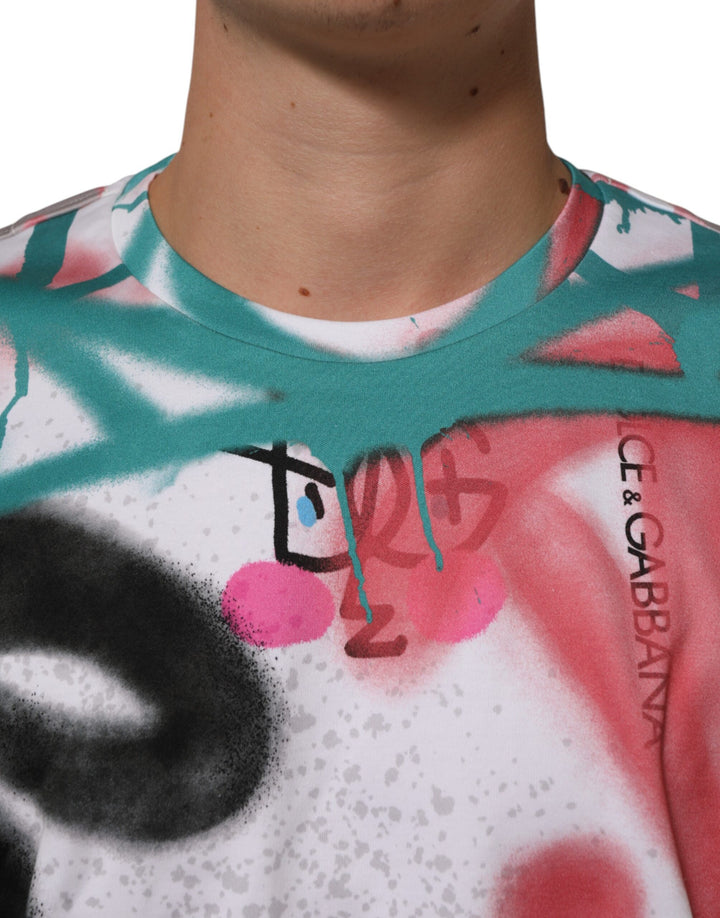Dolce &amp; Gabbana Sample Sale Dolce &amp; Gabbana White Graffiti Crew Neck Short Sleeves T-shirt - | Designer outlet