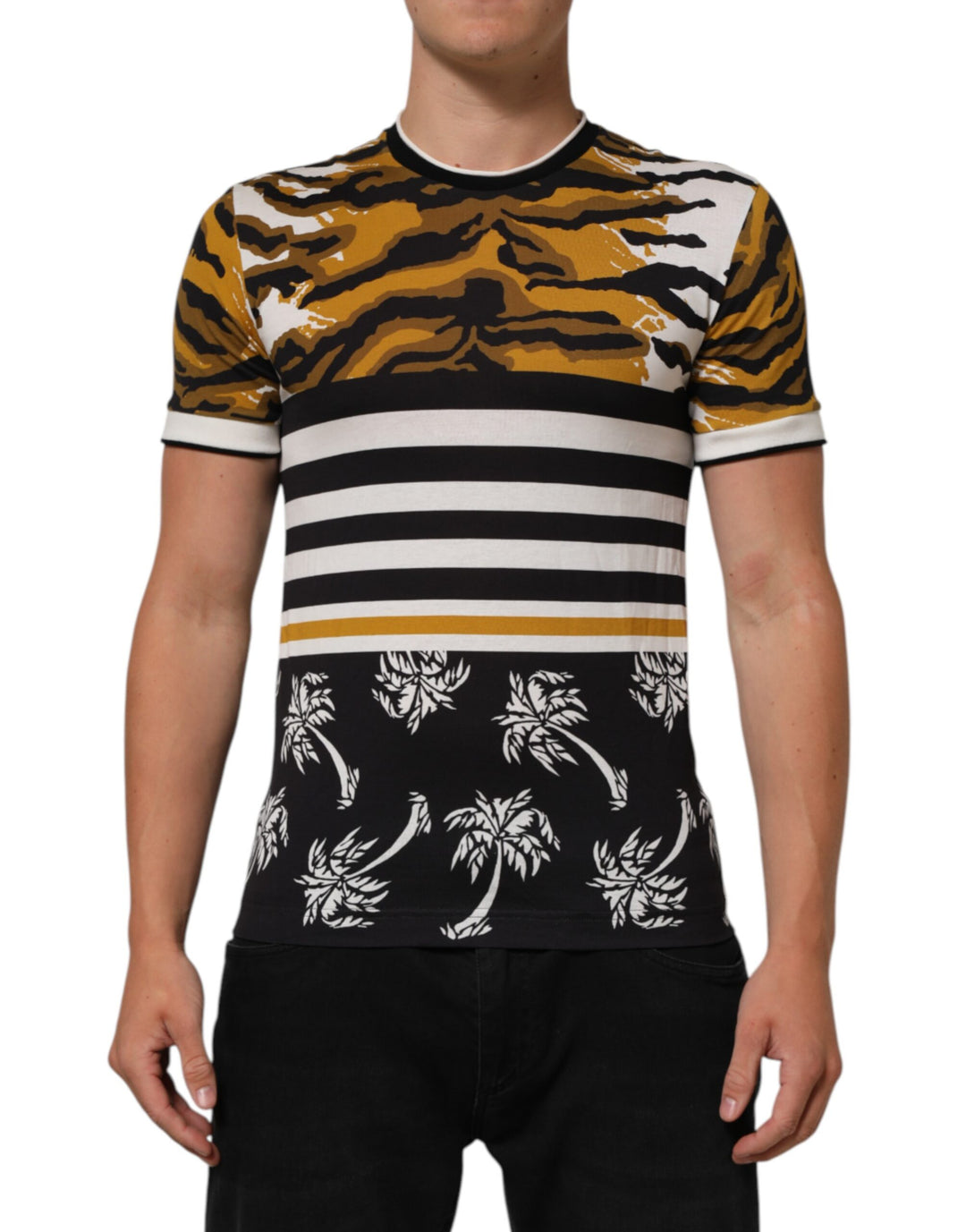 Dolce &amp; Gabbana Sample Sale Dolce &amp; Gabbana Multicolor Leopard Palm Leaf Men Crew Neck T-shirt - | Designer outlet