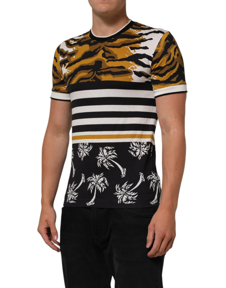 Dolce &amp; Gabbana Sample Sale Dolce &amp; Gabbana Multicolor Leopard Palm Leaf Men Crew Neck T-shirt - | Designer outlet