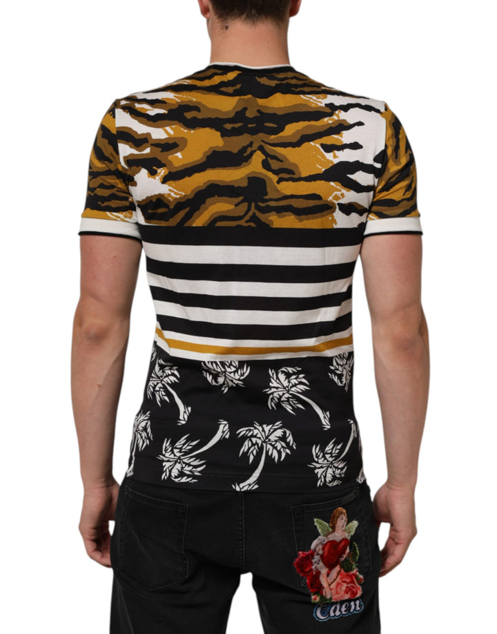 Dolce &amp; Gabbana Sample Sale Dolce &amp; Gabbana Multicolor Leopard Palm Leaf Men Crew Neck T-shirt - | Designer outlet