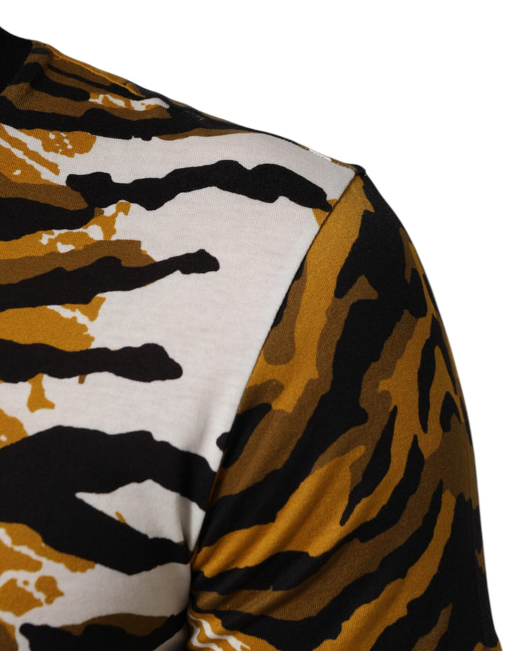 Dolce &amp; Gabbana Sample Sale Dolce &amp; Gabbana Multicolor Leopard Palm Leaf Men Crew Neck T-shirt - | Designer outlet