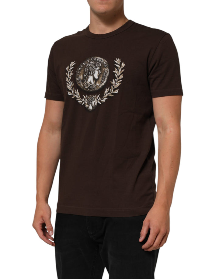 Dolce &amp; Gabbana Sample Sale Dolce &amp; Gabbana Brown Coin Laurel Print Men Crew Neck T-shirt - | Designer outlet