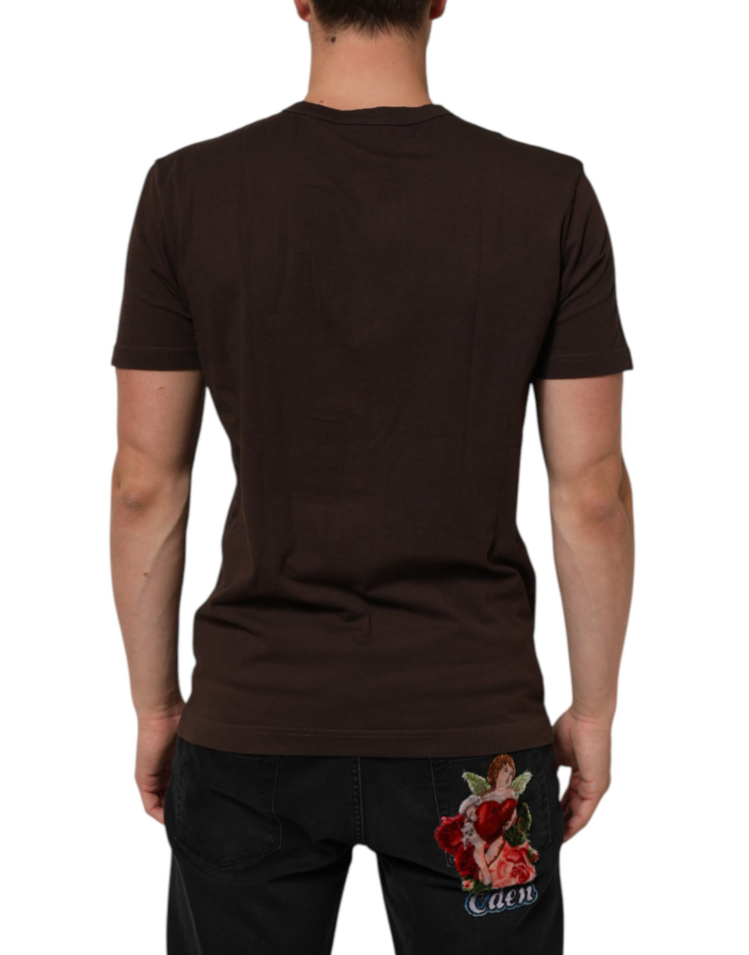 Dolce &amp; Gabbana Sample Sale Dolce &amp; Gabbana Brown Coin Laurel Print Men Crew Neck T-shirt - | Designer outlet