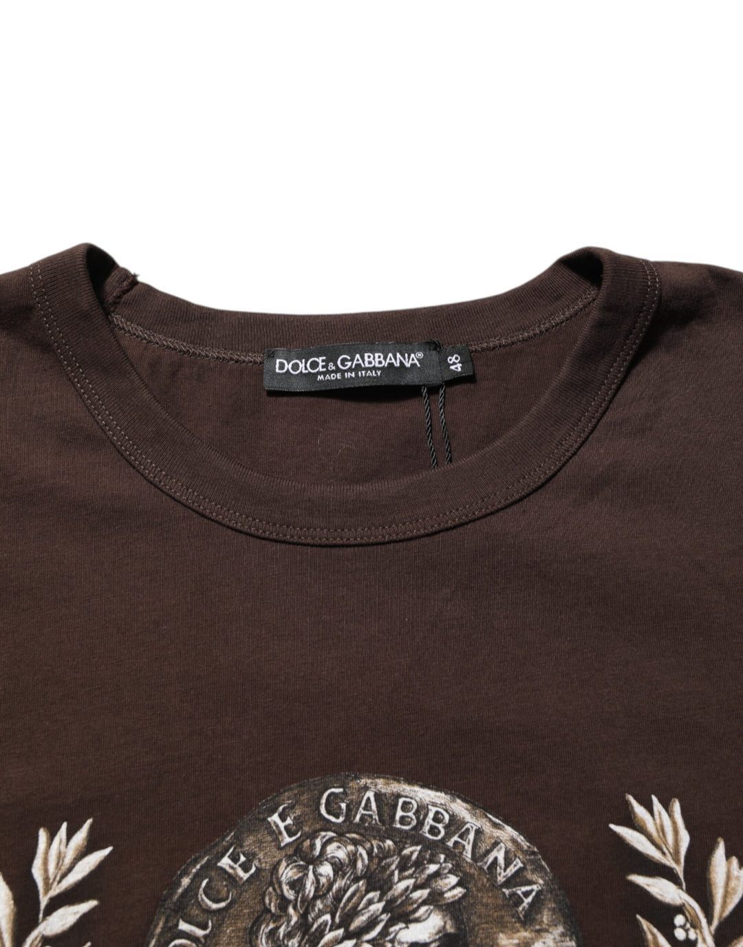 Dolce &amp; Gabbana Sample Sale Dolce &amp; Gabbana Brown Coin Laurel Print Men Crew Neck T-shirt - | Designer outlet