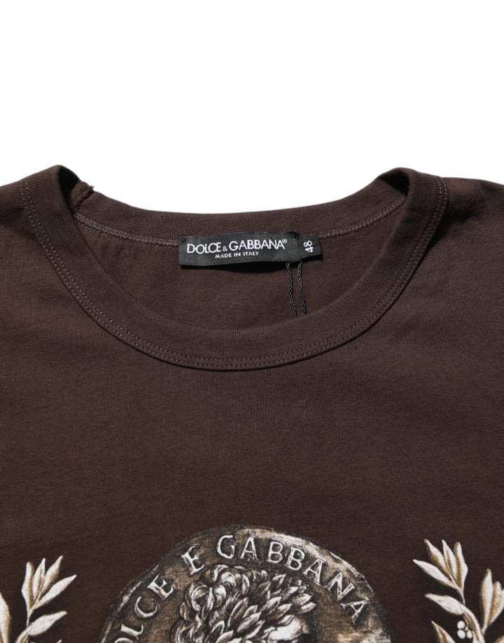 Dolce &amp; Gabbana Sample Sale Dolce &amp; Gabbana Brown Coin Laurel Print Men Crew Neck T-shirt - | Designer outlet