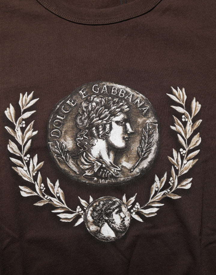 Dolce &amp; Gabbana Sample Sale Dolce &amp; Gabbana Brown Coin Laurel Print Men Crew Neck T-shirt - | Designer outlet