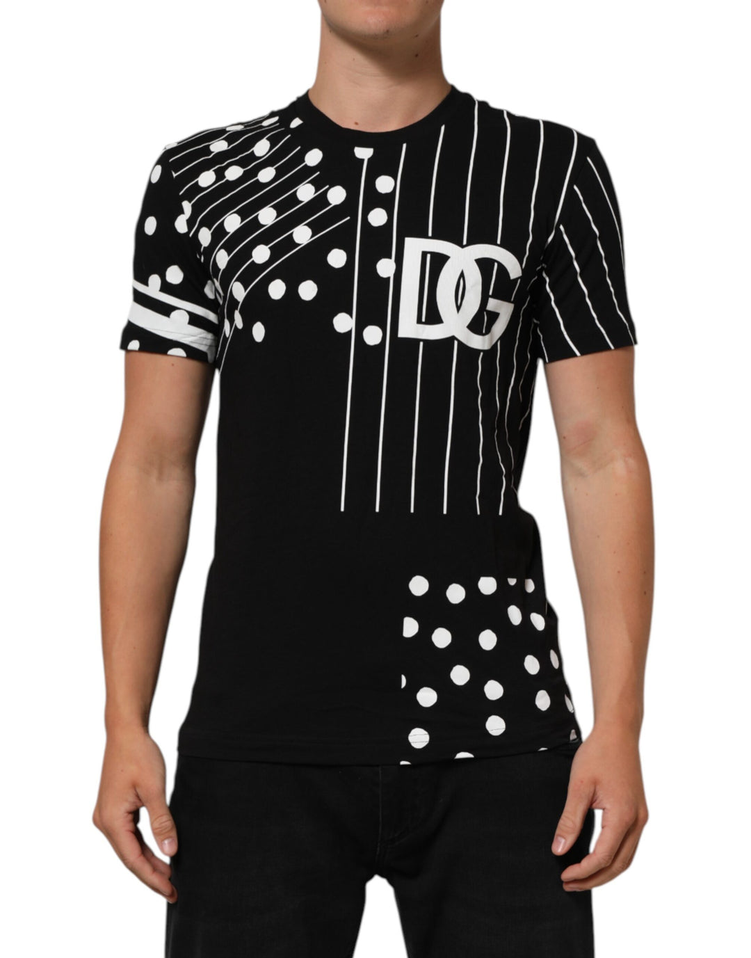 Dolce &amp; Gabbana Sample Sale Dolce &amp; Gabbana Black Cotton Polka Dots Round Neck T-shirt - | Designer outlet