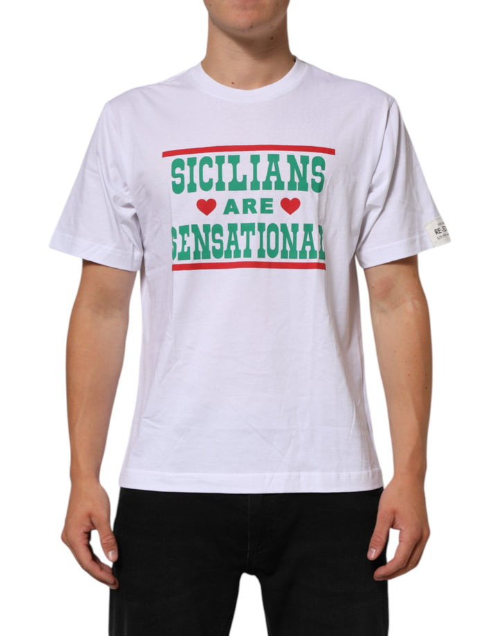 Dolce &amp; Gabbana Sample Sale Dolce &amp; Gabbana White Graphic Print Cotton Crew Neck T-shirt - | Designer outlet