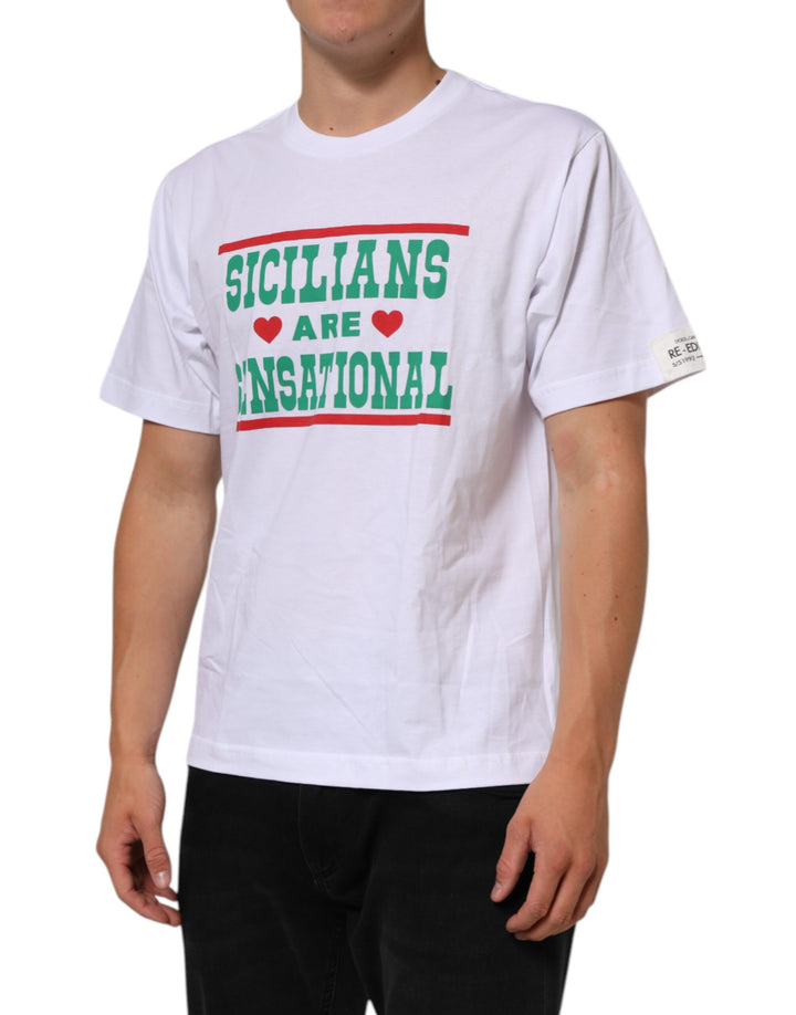 Dolce &amp; Gabbana Sample Sale Dolce &amp; Gabbana White Graphic Print Cotton Crew Neck T-shirt - | Designer outlet