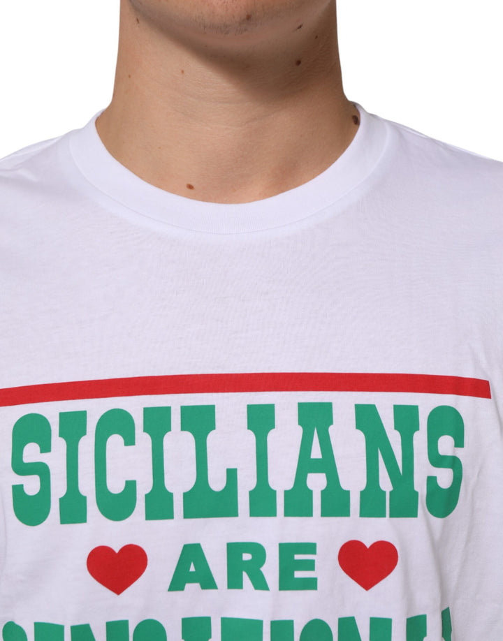 Dolce &amp; Gabbana Sample Sale Dolce &amp; Gabbana White Graphic Print Cotton Crew Neck T-shirt - | Designer outlet