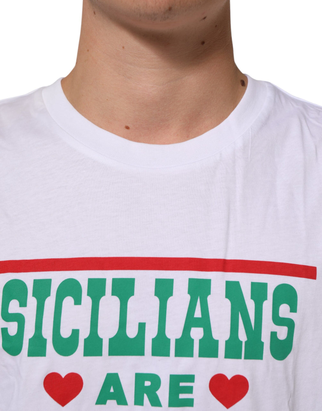 Dolce &amp; Gabbana White Graphic Print Cotton Crew Neck T-shirt by Dolce &amp; Gabbana outlet now on sale
