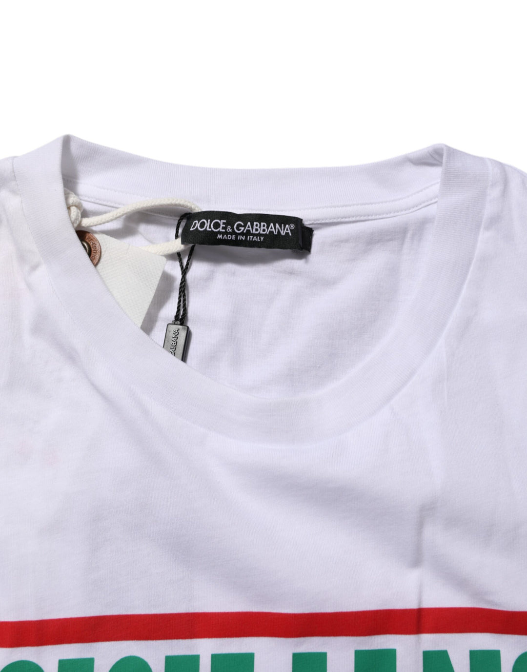 Dolce &amp; Gabbana White Graphic Print Cotton Crew Neck T-shirt by Dolce &amp; Gabbana outlet now on sale