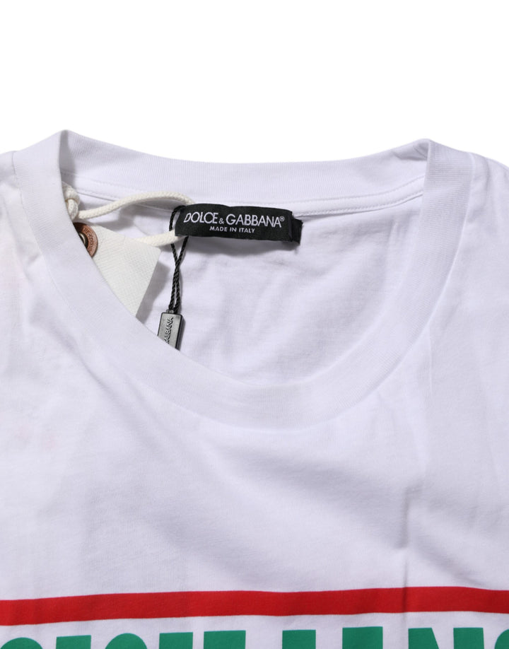 Dolce &amp; Gabbana White Graphic Print Cotton Crew Neck T-shirt by Dolce &amp; Gabbana outlet now on sale