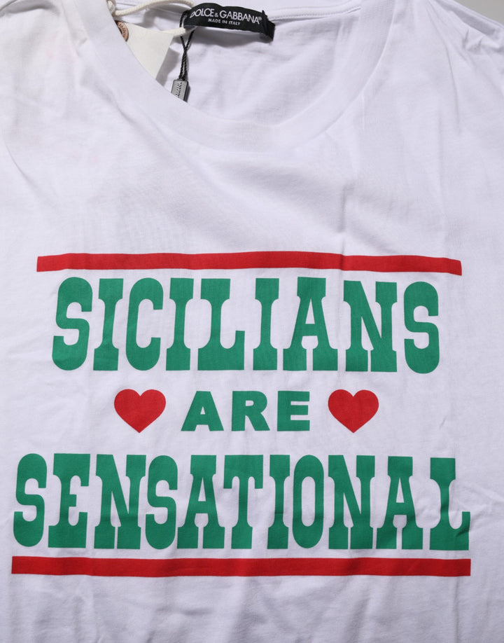Dolce &amp; Gabbana White Graphic Print Cotton Crew Neck T-shirt by Dolce &amp; Gabbana outlet now on sale