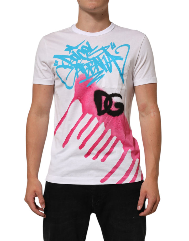 Dolce &amp; Gabbana Sample Sale Dolce &amp; Gabbana White Graphic Print Cotton Crew Neck T-shirt - | Designer outlet