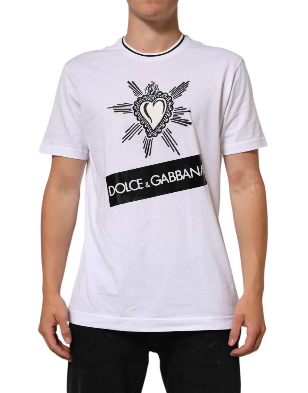 Dolce &amp; Gabbana White Sacred Heart Short Sleeve Men T-shirt by Dolce &amp; Gabbana outlet now on sale