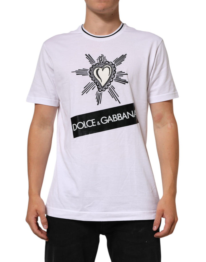 Dolce &amp; Gabbana White Sacred Heart Short Sleeve Men T-shirt by Dolce &amp; Gabbana outlet now on sale