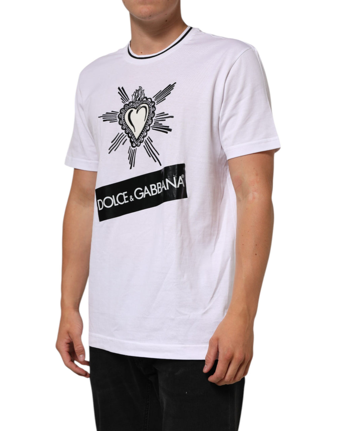 Dolce &amp; Gabbana White Sacred Heart Short Sleeve Men T-shirt by Dolce &amp; Gabbana outlet now on sale