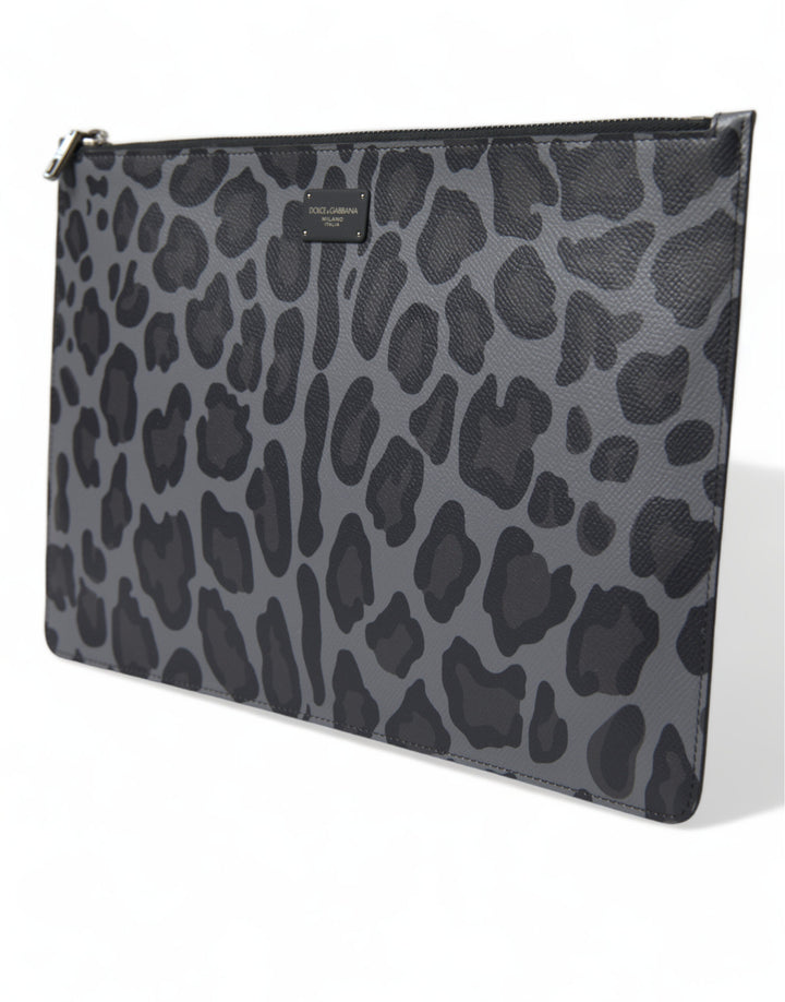 Dolce & Gabbana Multicolor Leopard Jacquard Logo Plaque Document Briefcase Bag