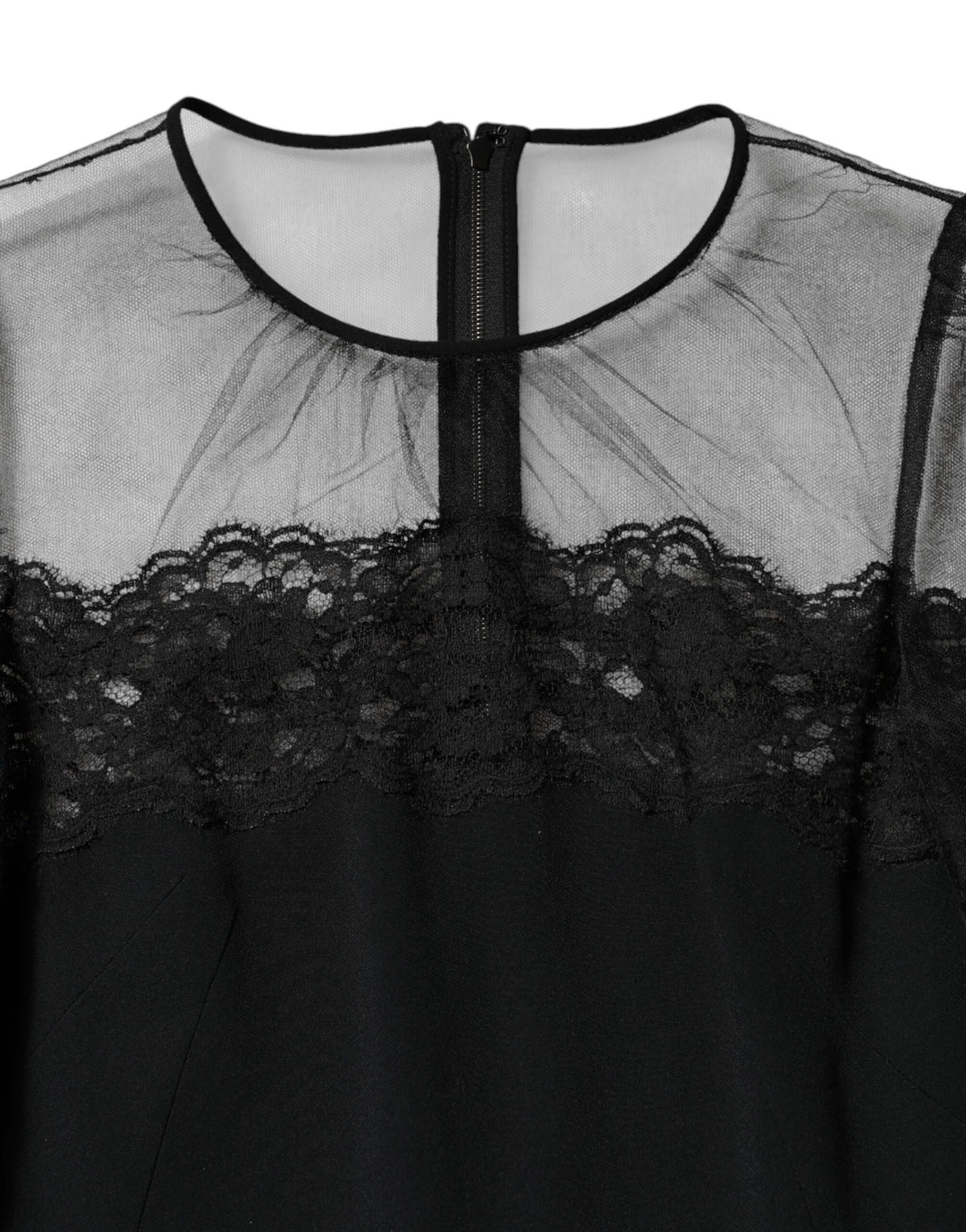 Dolce &amp; Gabbana Sample Sale Dolce &amp; Gabbana Black Lace Trim Nylon Tulle SheathMidi Dress - | Designer outlet