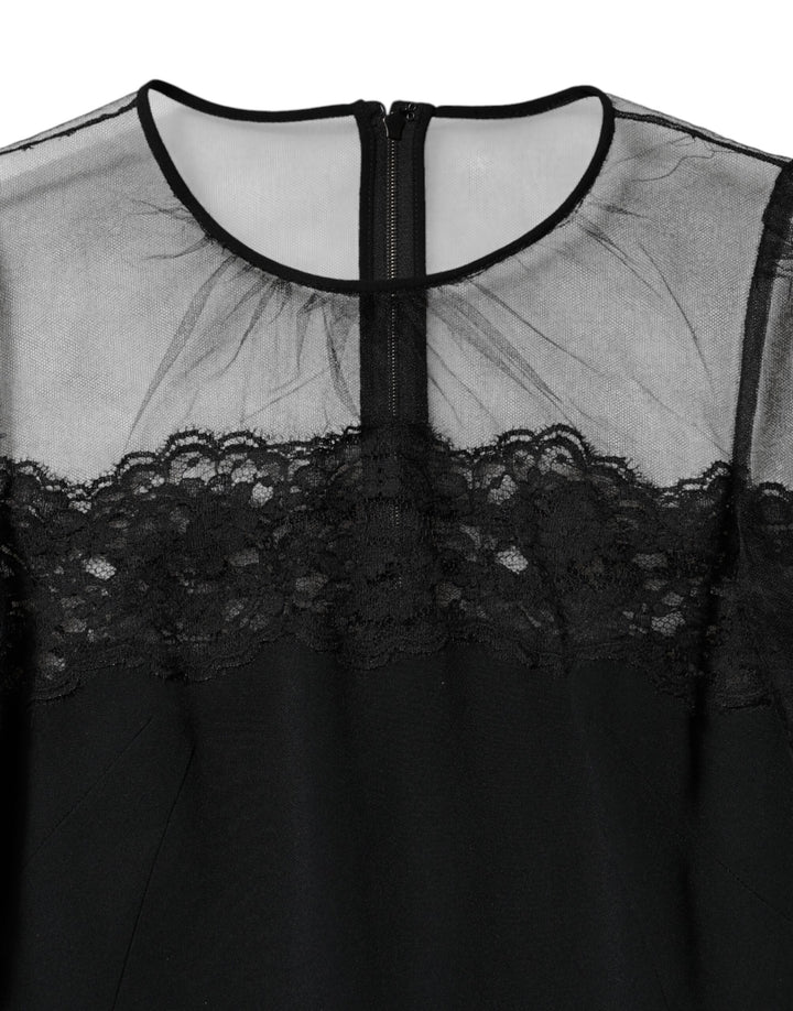 Dolce &amp; Gabbana Sample Sale Dolce &amp; Gabbana Black Lace Trim Nylon Tulle SheathMidi Dress - | Designer outlet