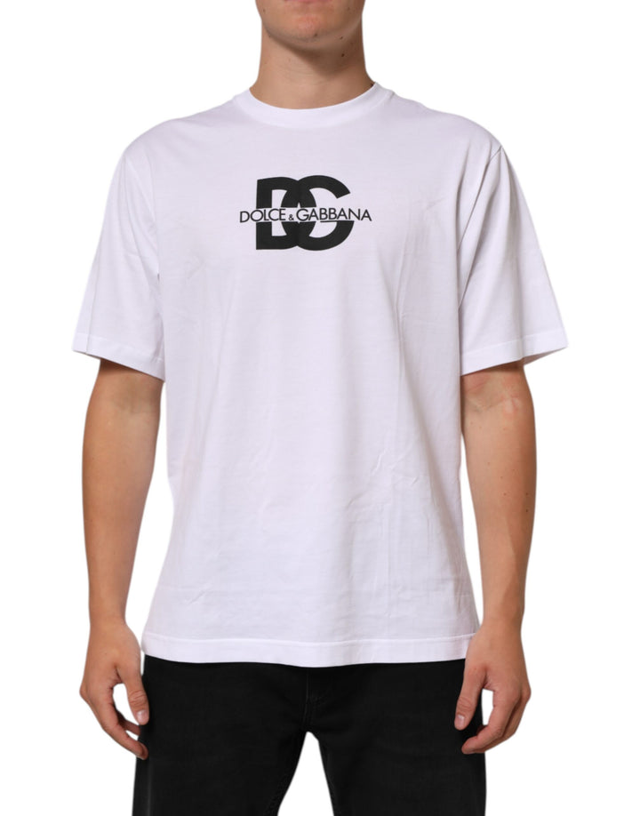 Dolce &amp; Gabbana Sample Sale Dolce &amp; Gabbana White Logo Print Cotton Crew Neck Men T-shirt - | Designer outlet