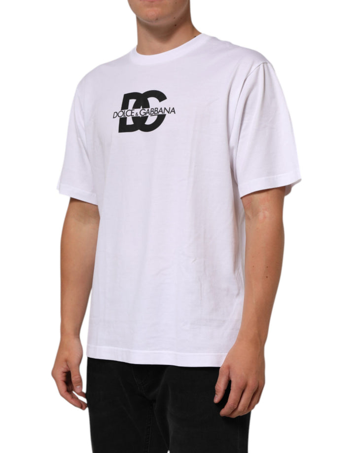 Dolce &amp; Gabbana Sample Sale Dolce &amp; Gabbana White Logo Print Cotton Crew Neck Men T-shirt - | Designer outlet