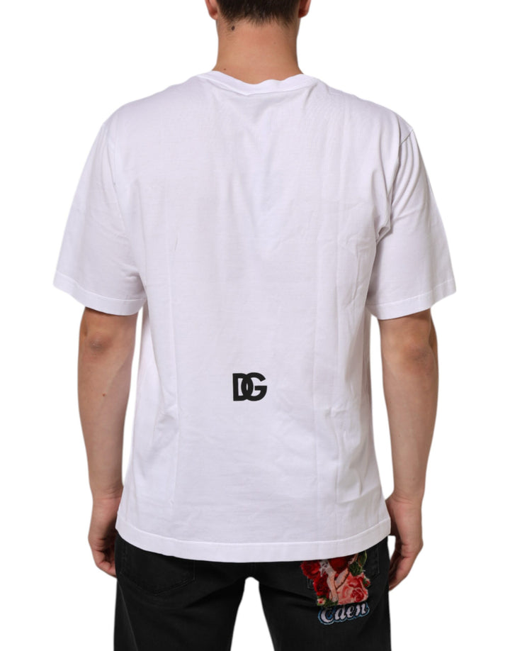 Dolce &amp; Gabbana Sample Sale Dolce &amp; Gabbana White Logo Print Cotton Crew Neck Men T-shirt - | Designer outlet