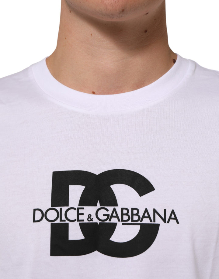 Dolce &amp; Gabbana Sample Sale Dolce &amp; Gabbana White Logo Print Cotton Crew Neck Men T-shirt - | Designer outlet