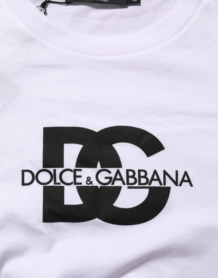 Dolce &amp; Gabbana Sample Sale Dolce &amp; Gabbana White Logo Print Cotton Crew Neck Men T-shirt - | Designer outlet