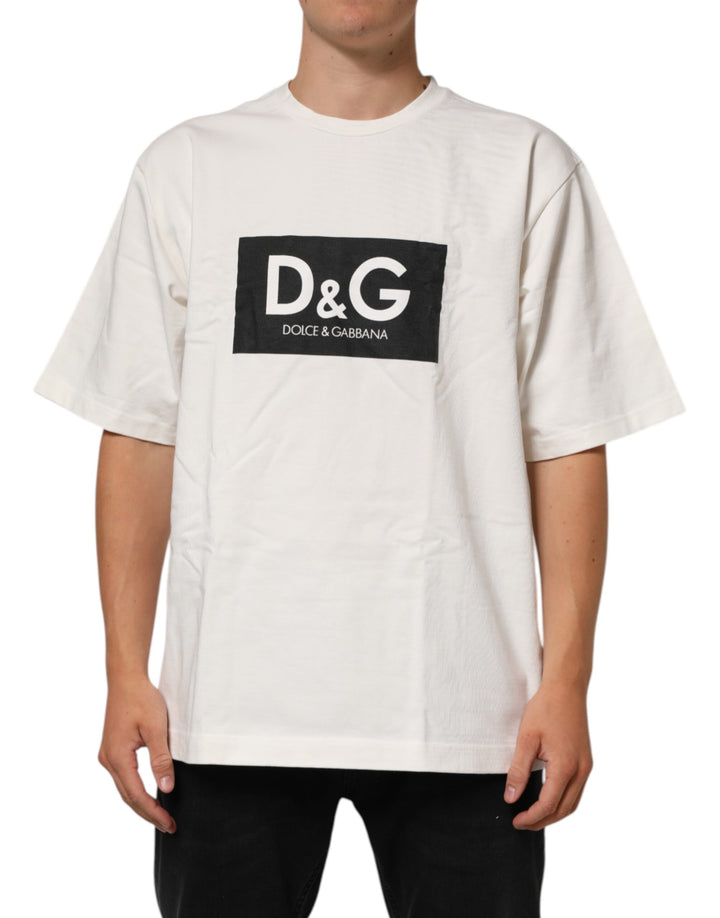 Dolce &amp; Gabbana Sample Sale Dolce &amp; Gabbana White Logo Print Cotton Crew Neck Men T-shirt - | Designer outlet