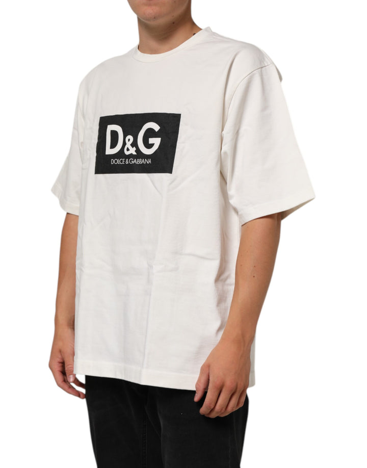Dolce &amp; Gabbana Sample Sale Dolce &amp; Gabbana White Logo Print Cotton Crew Neck Men T-shirt - | Designer outlet