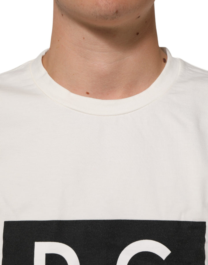 Dolce &amp; Gabbana Sample Sale Dolce &amp; Gabbana White Logo Print Cotton Crew Neck Men T-shirt - | Designer outlet