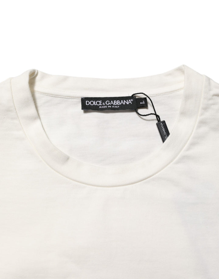 Dolce &amp; Gabbana Sample Sale Dolce &amp; Gabbana White Logo Print Cotton Crew Neck Men T-shirt - | Designer outlet
