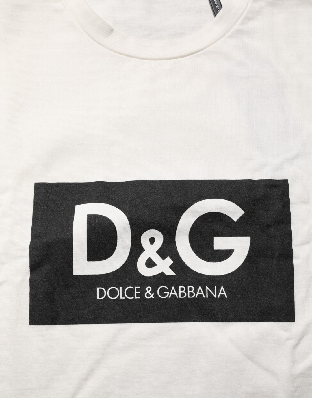 Dolce &amp; Gabbana Sample Sale Dolce &amp; Gabbana White Logo Print Cotton Crew Neck Men T-shirt - | Designer outlet