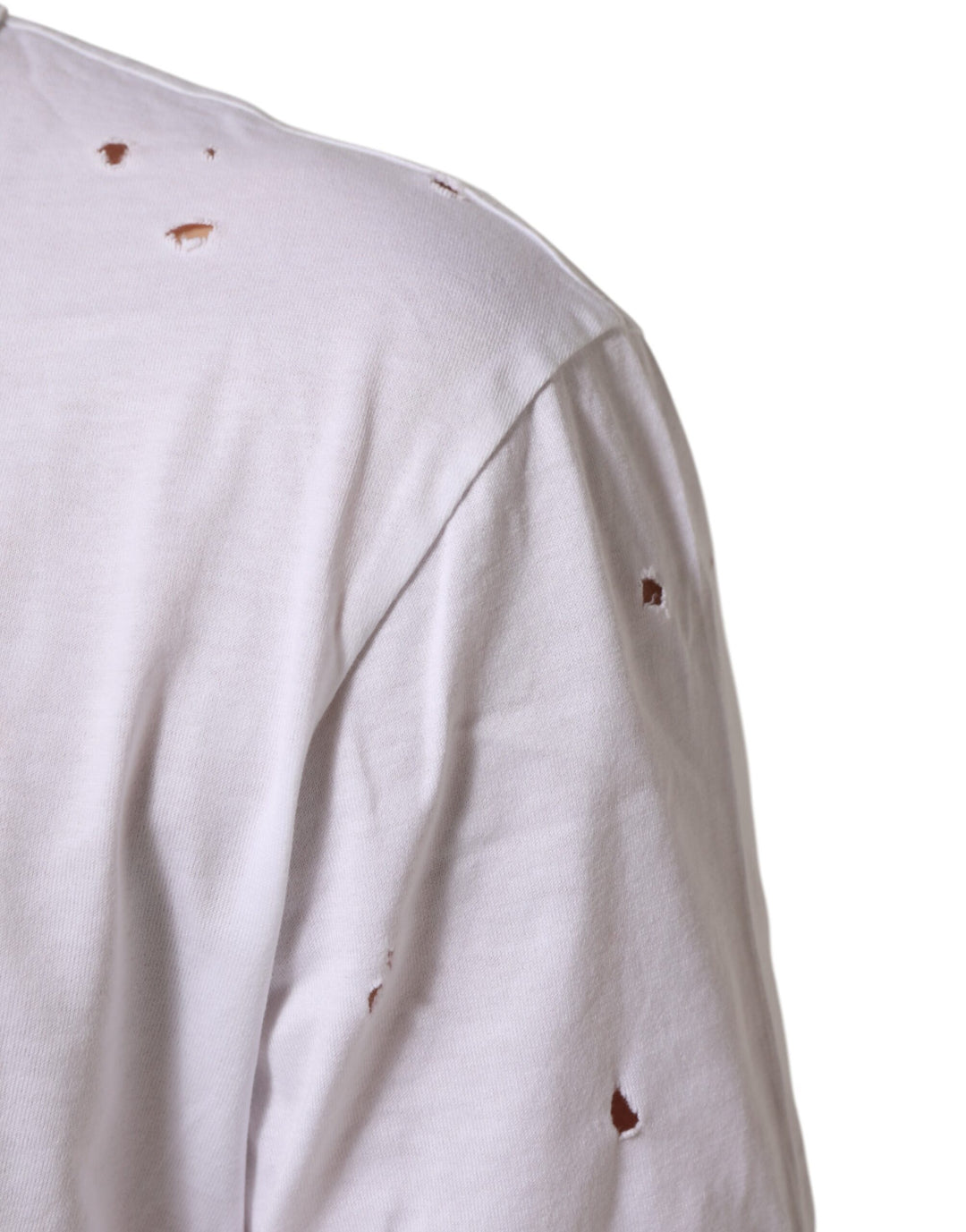 Dolce &amp; Gabbana Sample Sale Dolce &amp; Gabbana White Distressed Cotton V Neck Men T-shirt - | Designer outlet